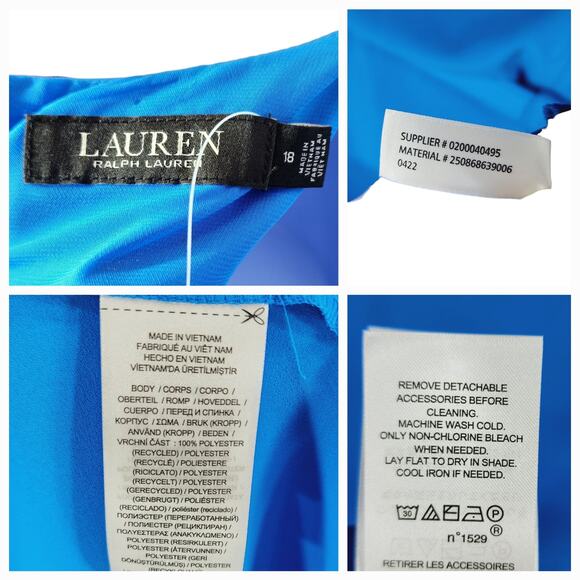 LRL Ralph Lauren Midi Sheath Dress sz 18 Women Blue Belted Keyhole Neck NEW READ - Picture 11 of 13